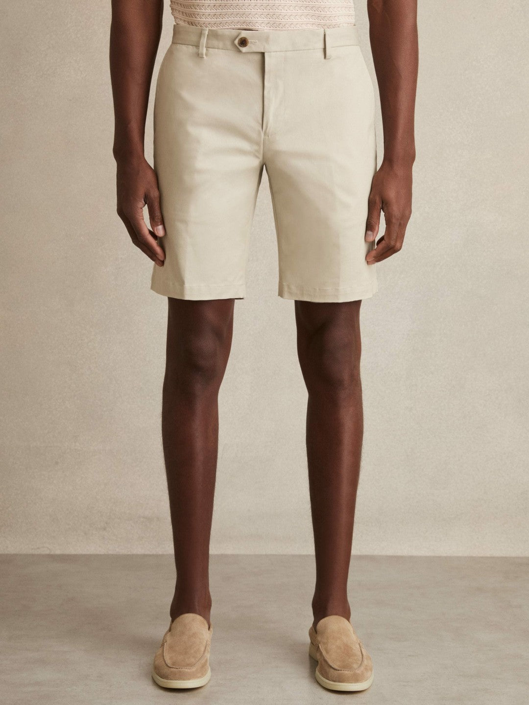 Cotton Chino Shorts With Stretch Stone | Mens