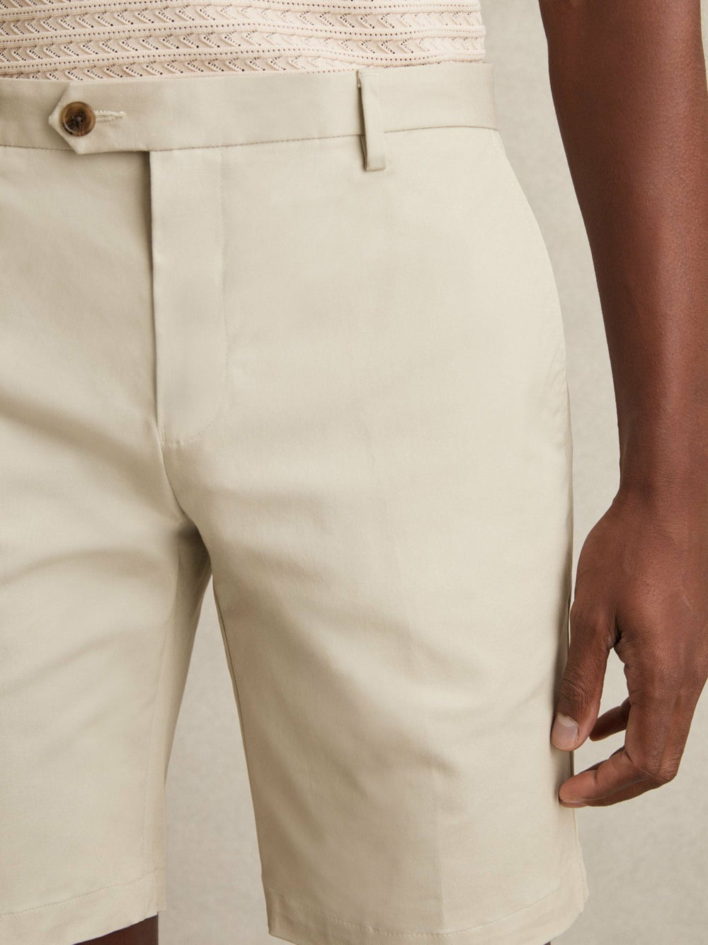 Cotton Chino Shorts With Stretch Stone | Mens