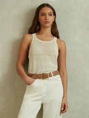 Leather Square Buckle Belt Camel/Taupe | Womens