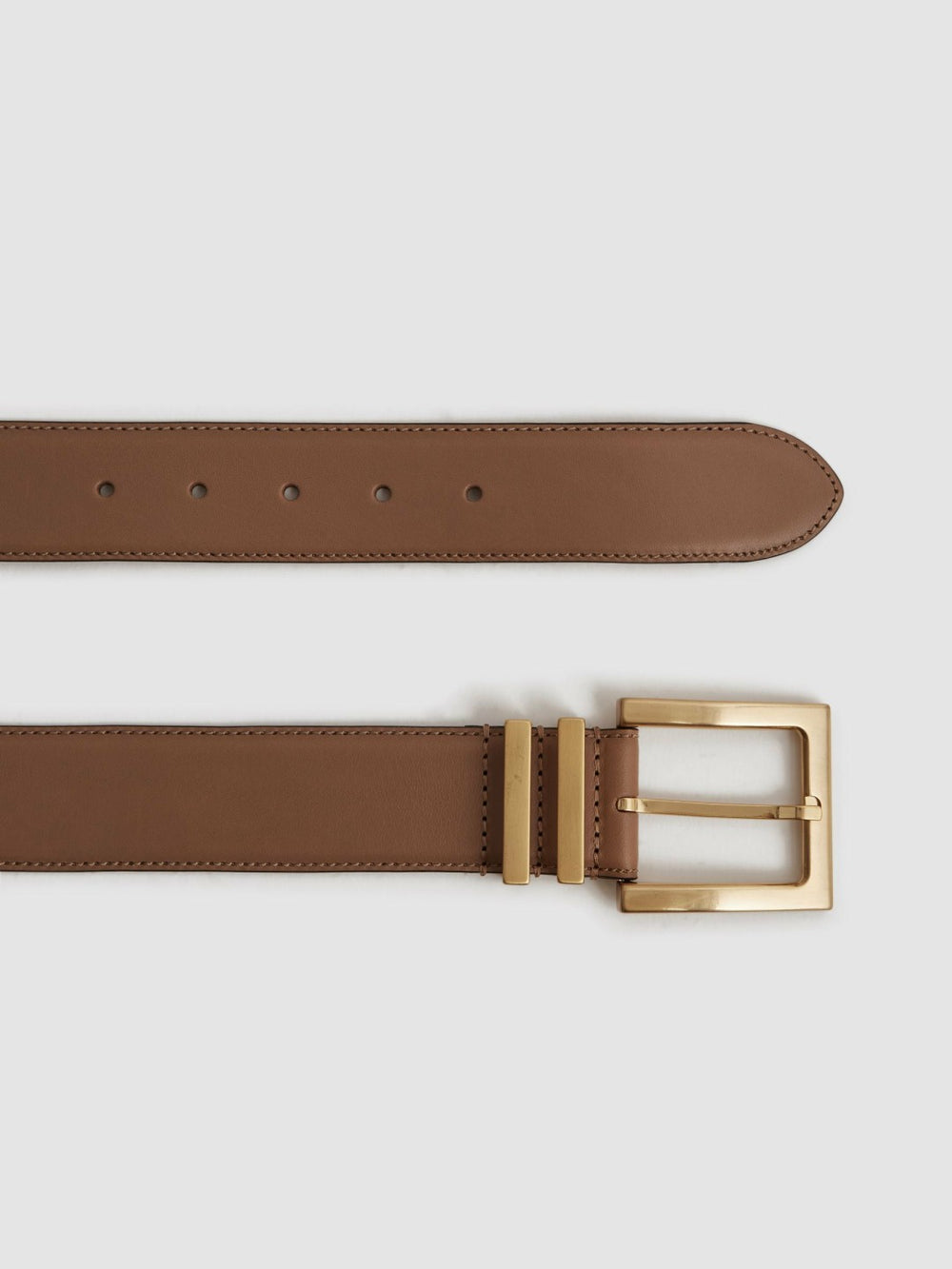 Leather Square Buckle Belt Camel/Taupe | Womens