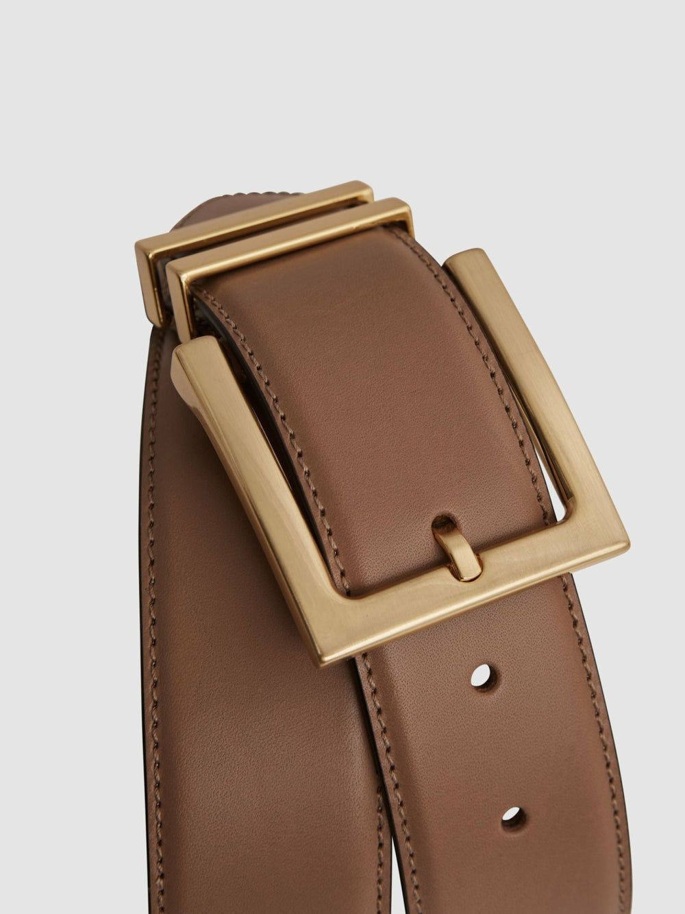 Leather Square Buckle Belt Camel/Taupe | Womens