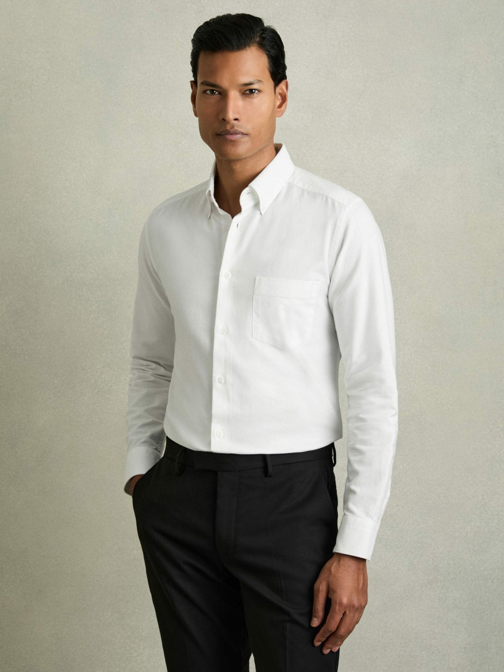 Slim-Fit Button-Down Collar Cotton Oxford Shirt White | Mens