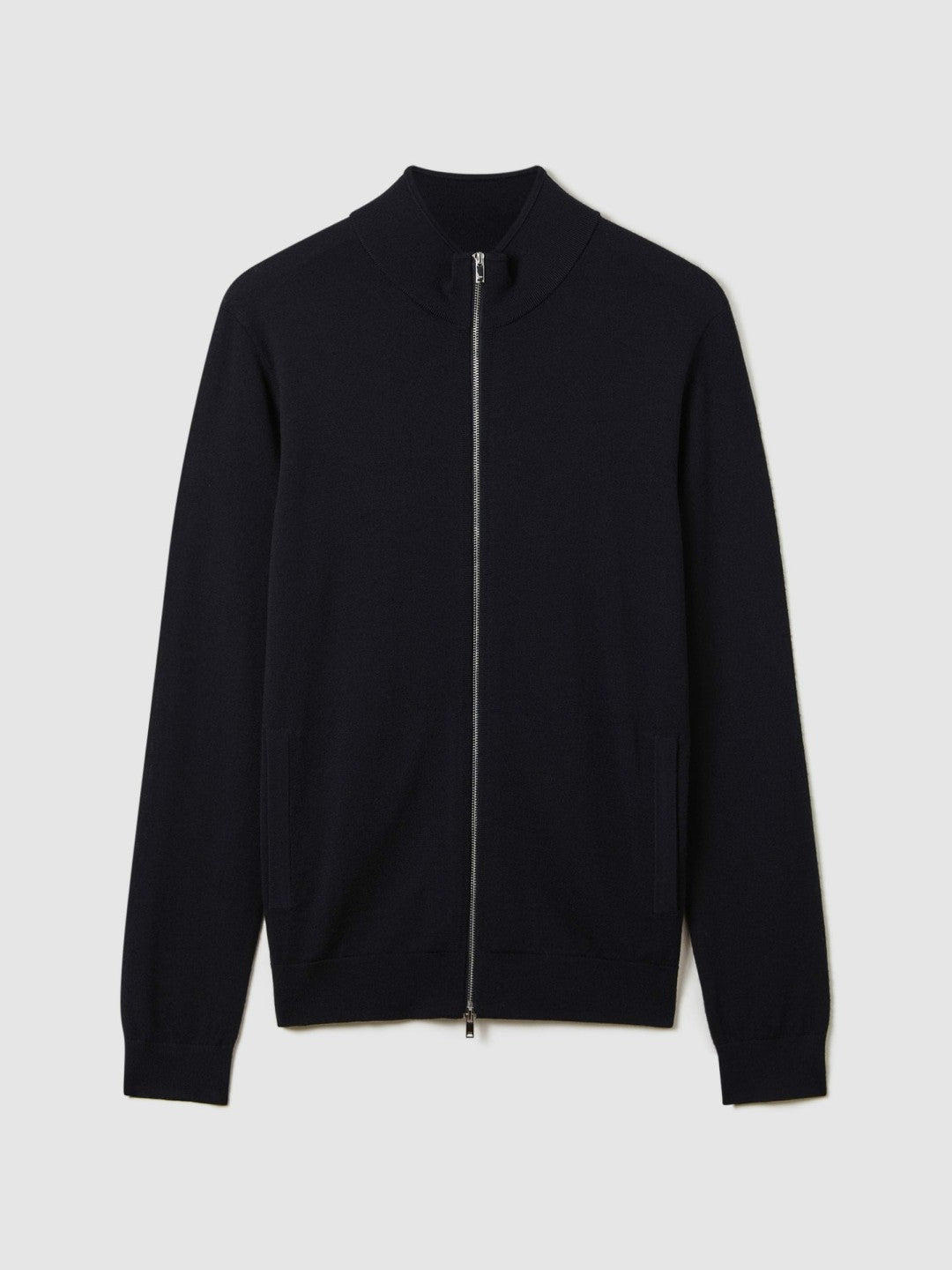 Merino Wool Zip-Through Cardigan Navy | Mens