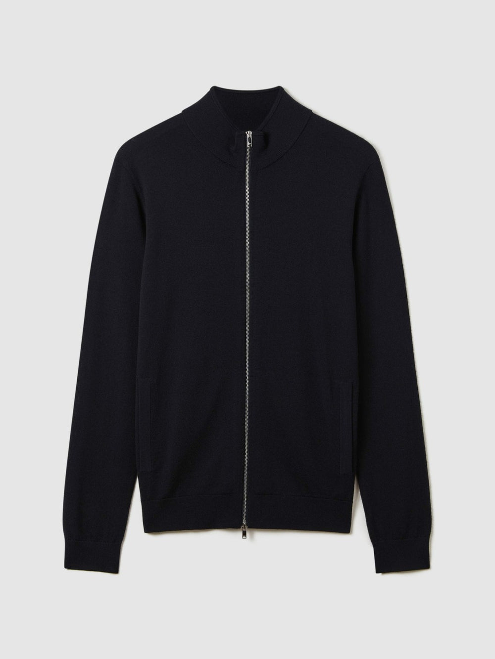 Merino Wool Zip-Through Cardigan Navy | Mens