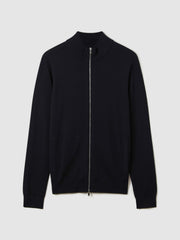 Merino Wool Zip-Through Cardigan Navy | Mens
