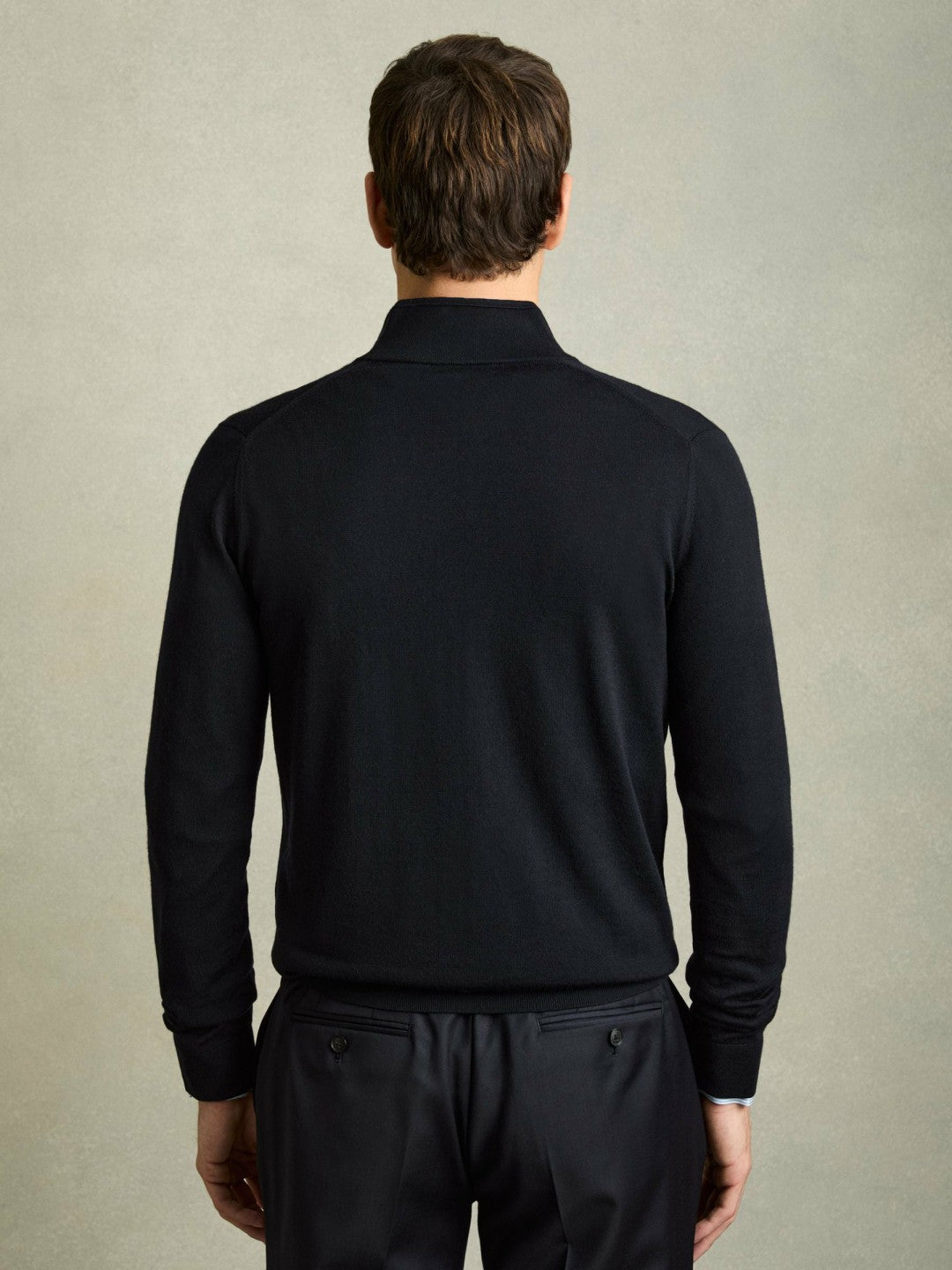 Merino Wool Zip-Through Cardigan Navy | Mens