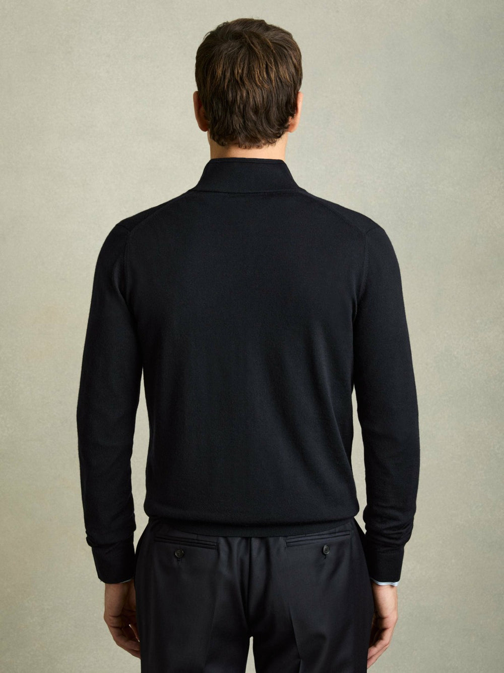 Merino Wool Zip-Through Cardigan Navy | Mens