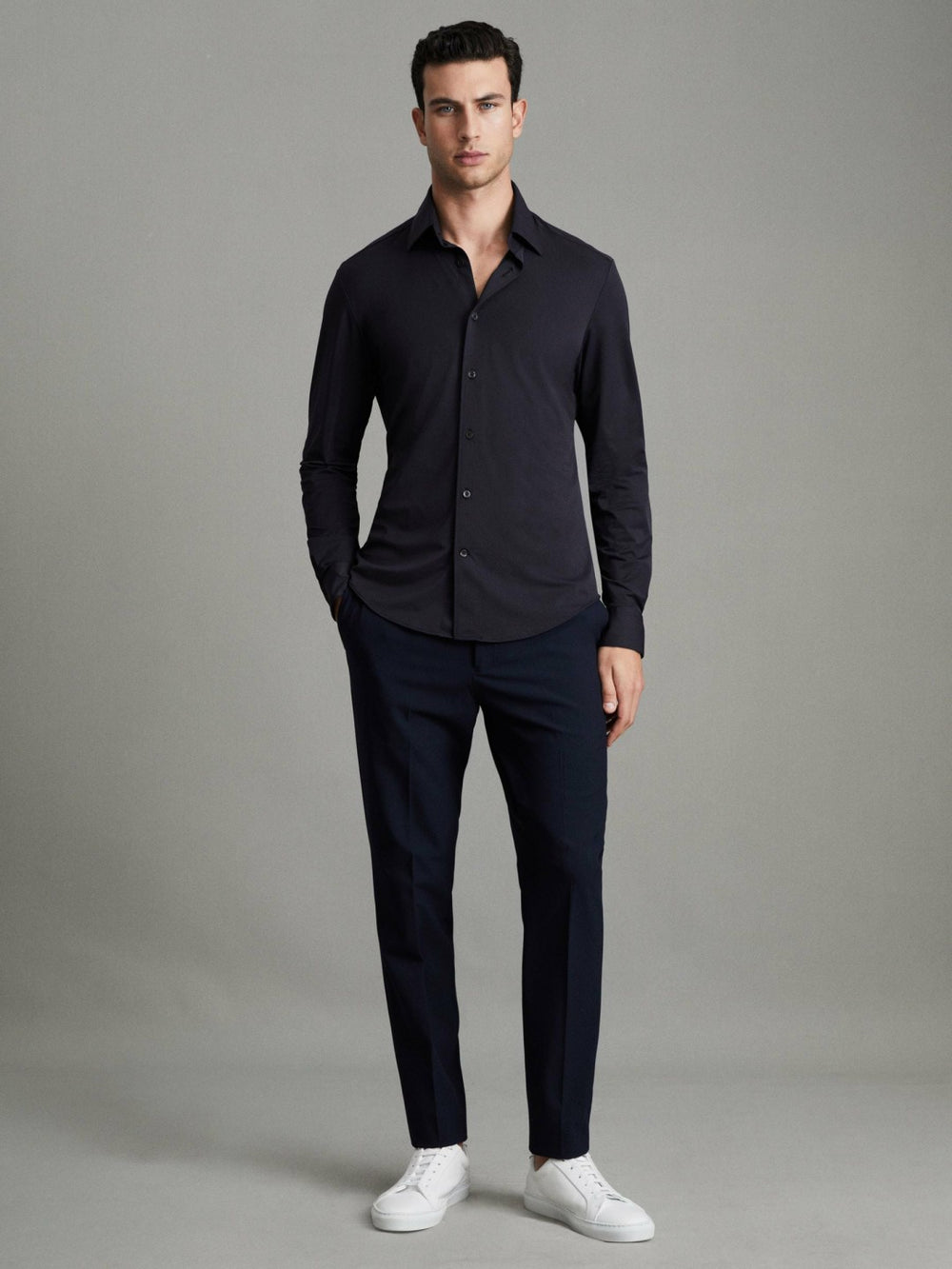 Regular Fit Button-Through Travel Shirt Navy | Mens