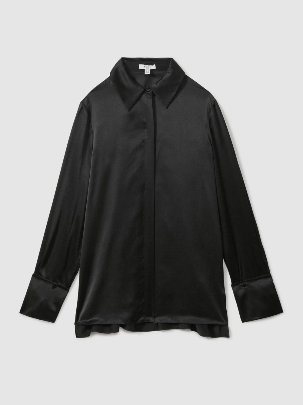 Petite Silk Double-Cuff Button-Through Shirt Black | Womens