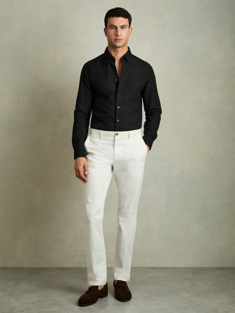 Slim-Fit Button-Down Collar Cotton Oxford Shirt Black | Mens