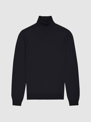 Slim Fit Merino Wool Roll Neck Jumper Navy | Mens