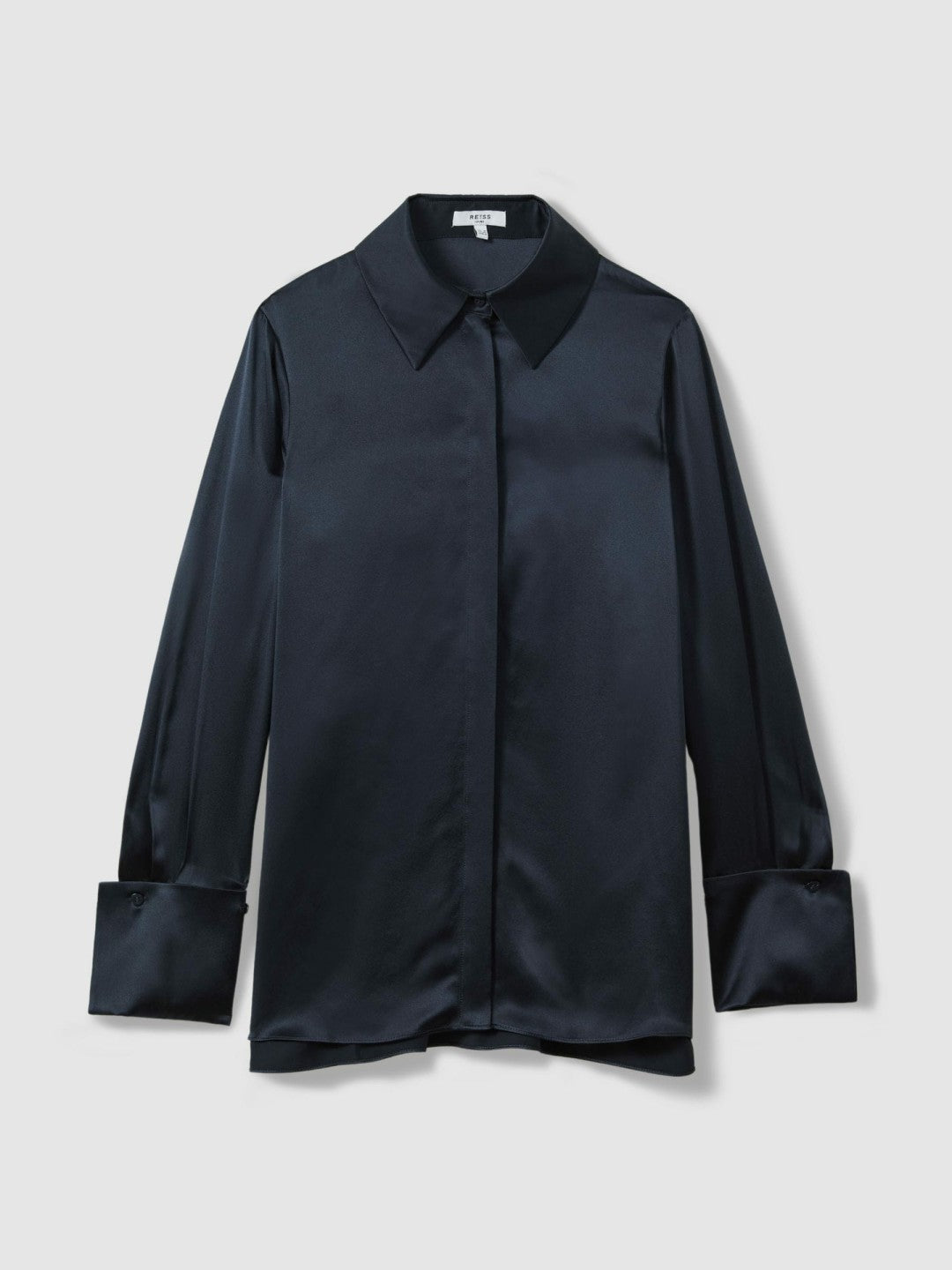 Silk Double-Cuff Button-Through Shirt Navy | Womens