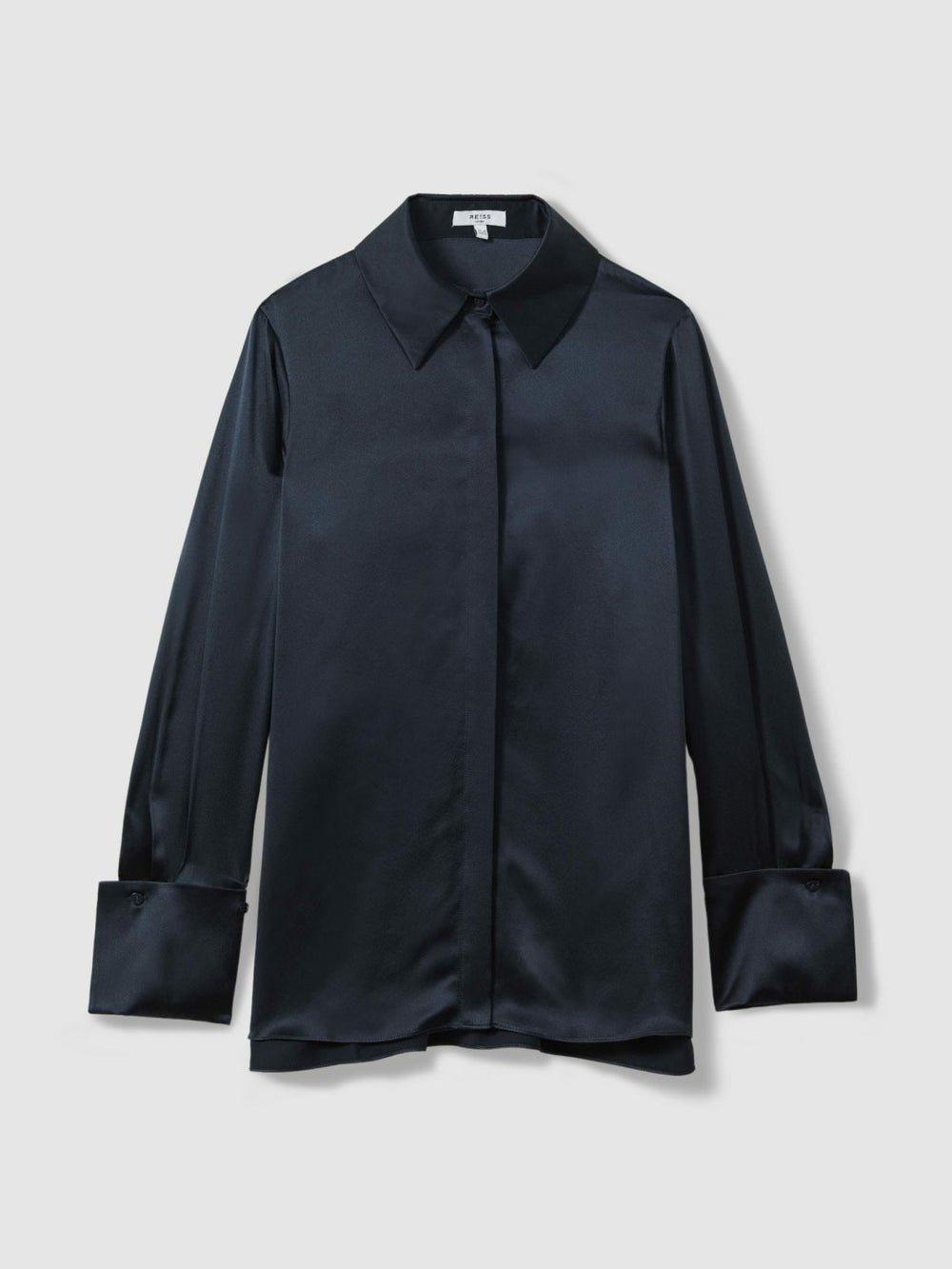 Silk Double-Cuff Button-Through Shirt Navy | Womens