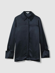 Silk Double-Cuff Button-Through Shirt Navy | Womens