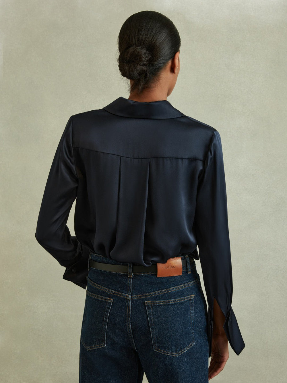 Silk Double-Cuff Button-Through Shirt Navy | Womens
