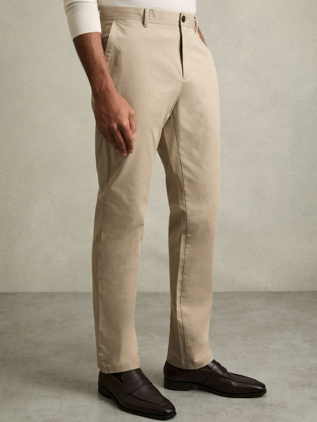 Slim Fit Washed Cotton Blend Chinos Stone | Mens