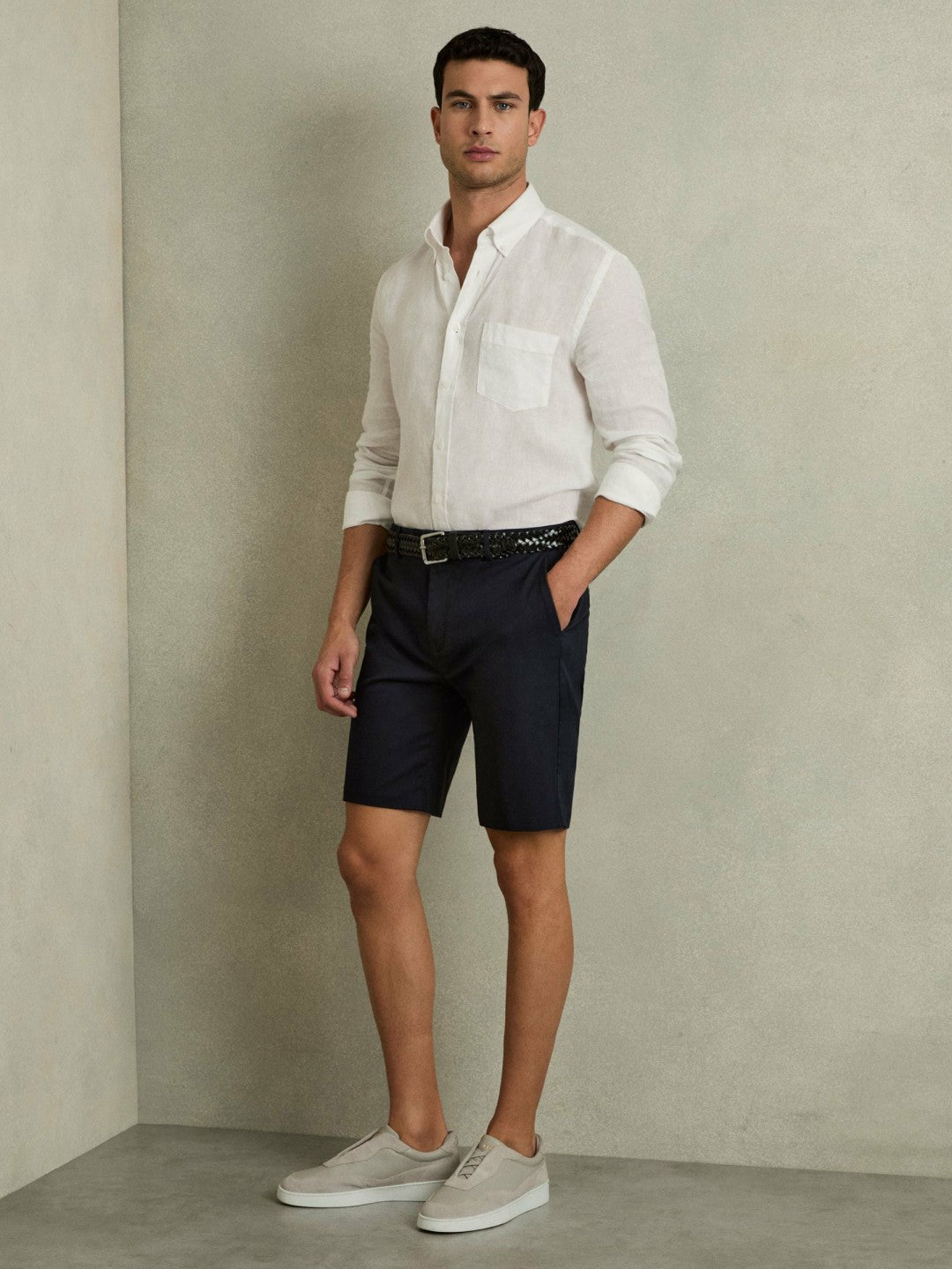 Cotton Chino Shorts with Stretch Navy | Mens