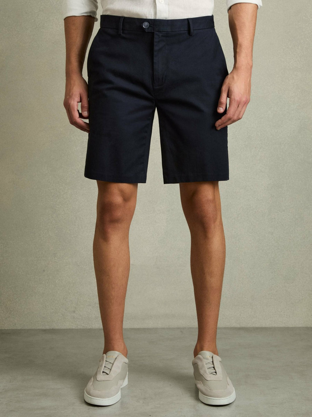 Cotton Chino Shorts with Stretch Navy | Mens