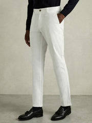 Slim Fit Washed Cotton Blend Chinos White | Mens