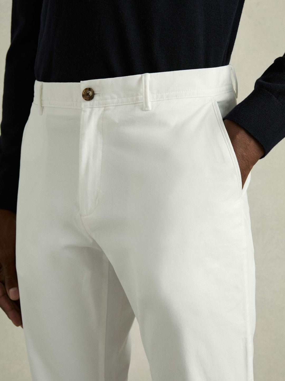 Slim Fit Washed Cotton Blend Chinos White | Mens
