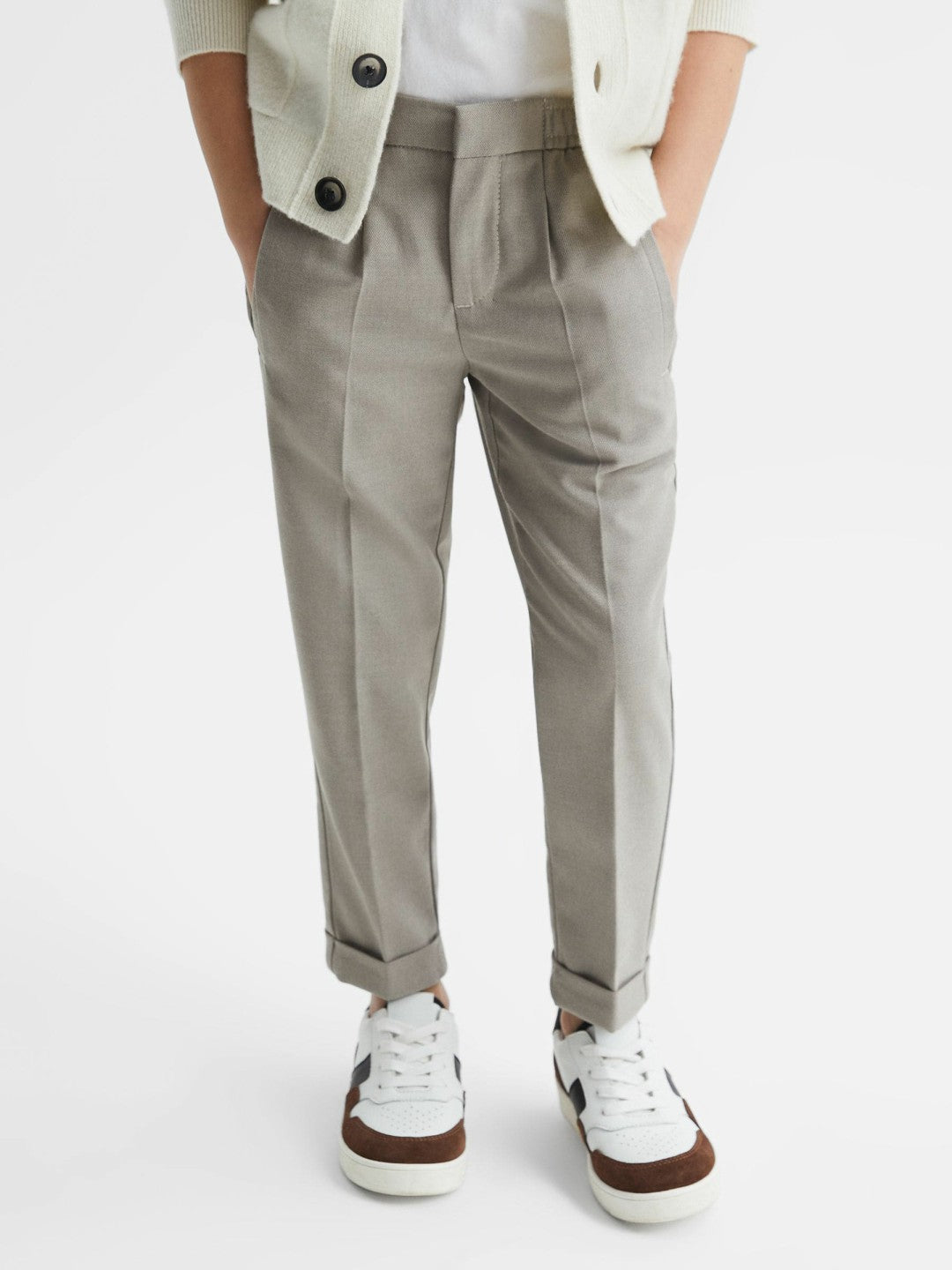 9-14 yrs Relaxed Elasticated Trousers with Turn-Ups Taupe | Children