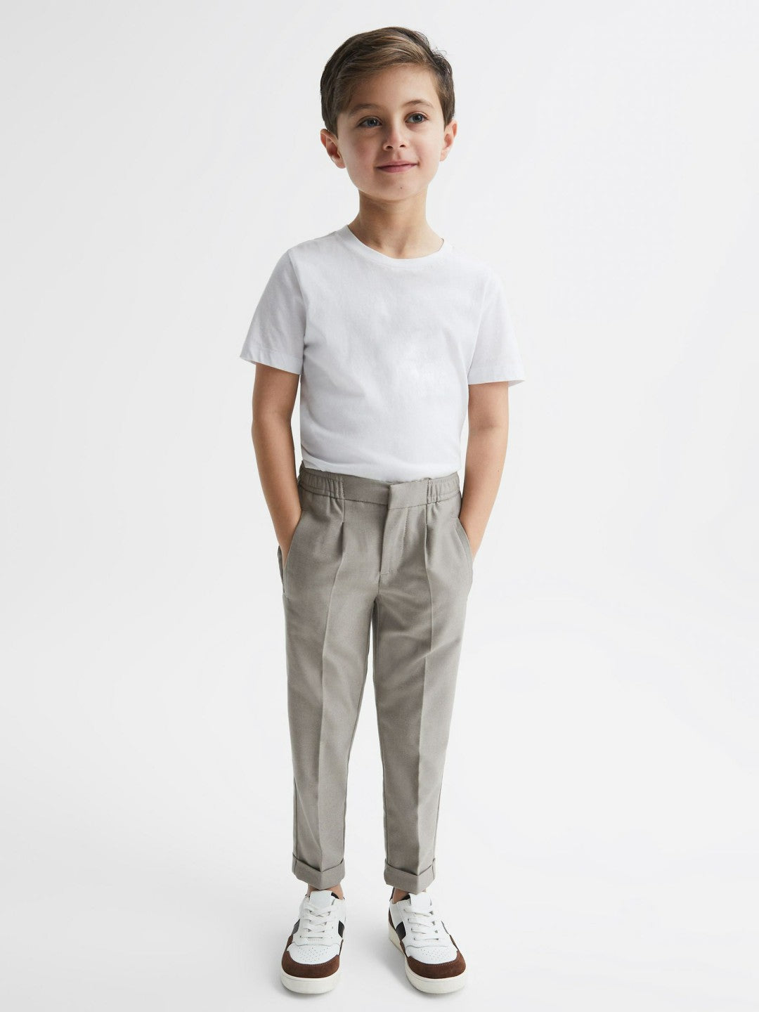 9-14 yrs Relaxed Elasticated Trousers with Turn-Ups Taupe | Children