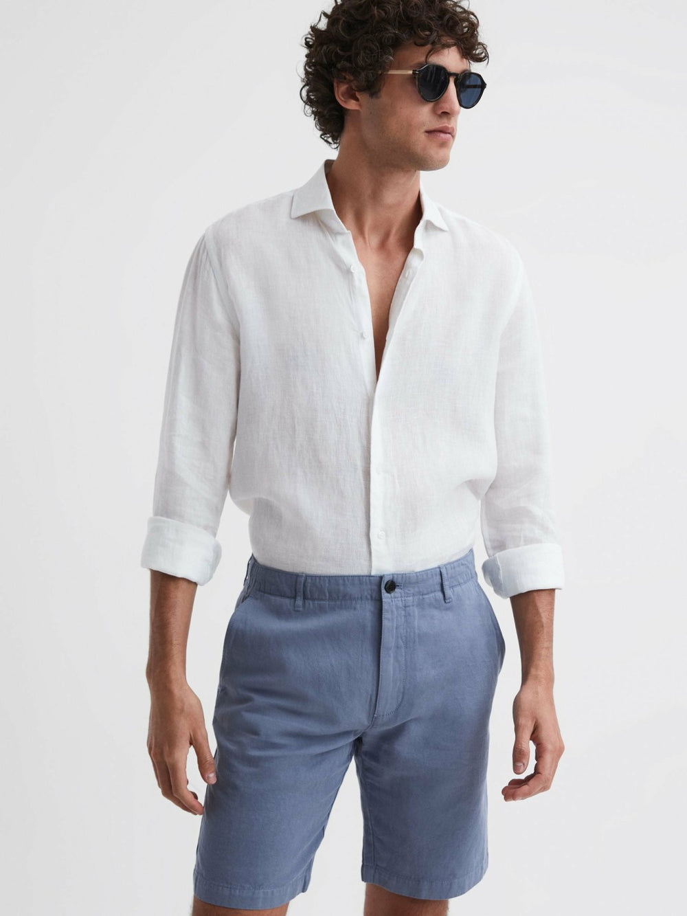 Cotton-Linen Blend Shorts Airforce Blue | Mens