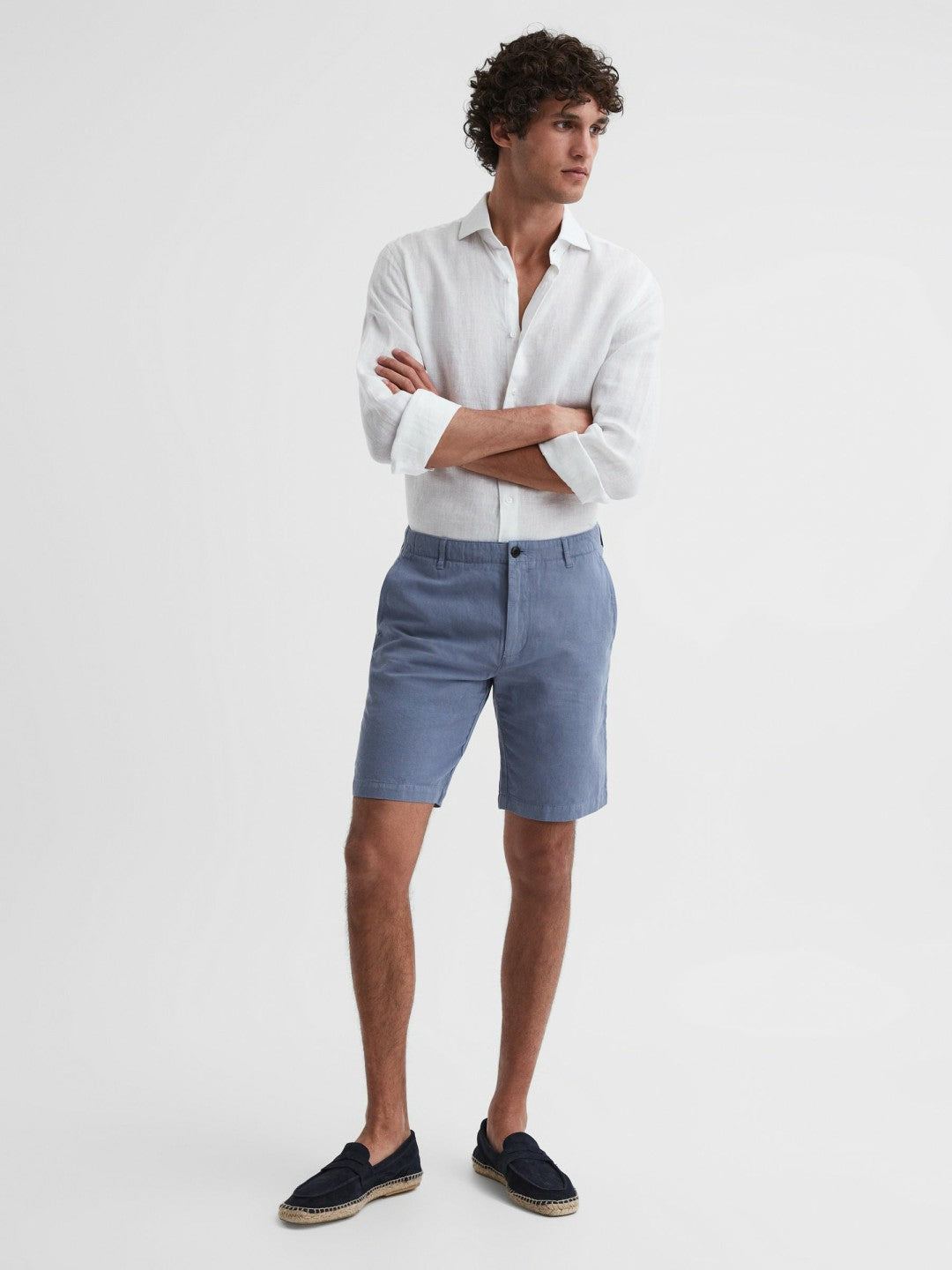 Cotton-Linen Blend Shorts Airforce Blue | Mens