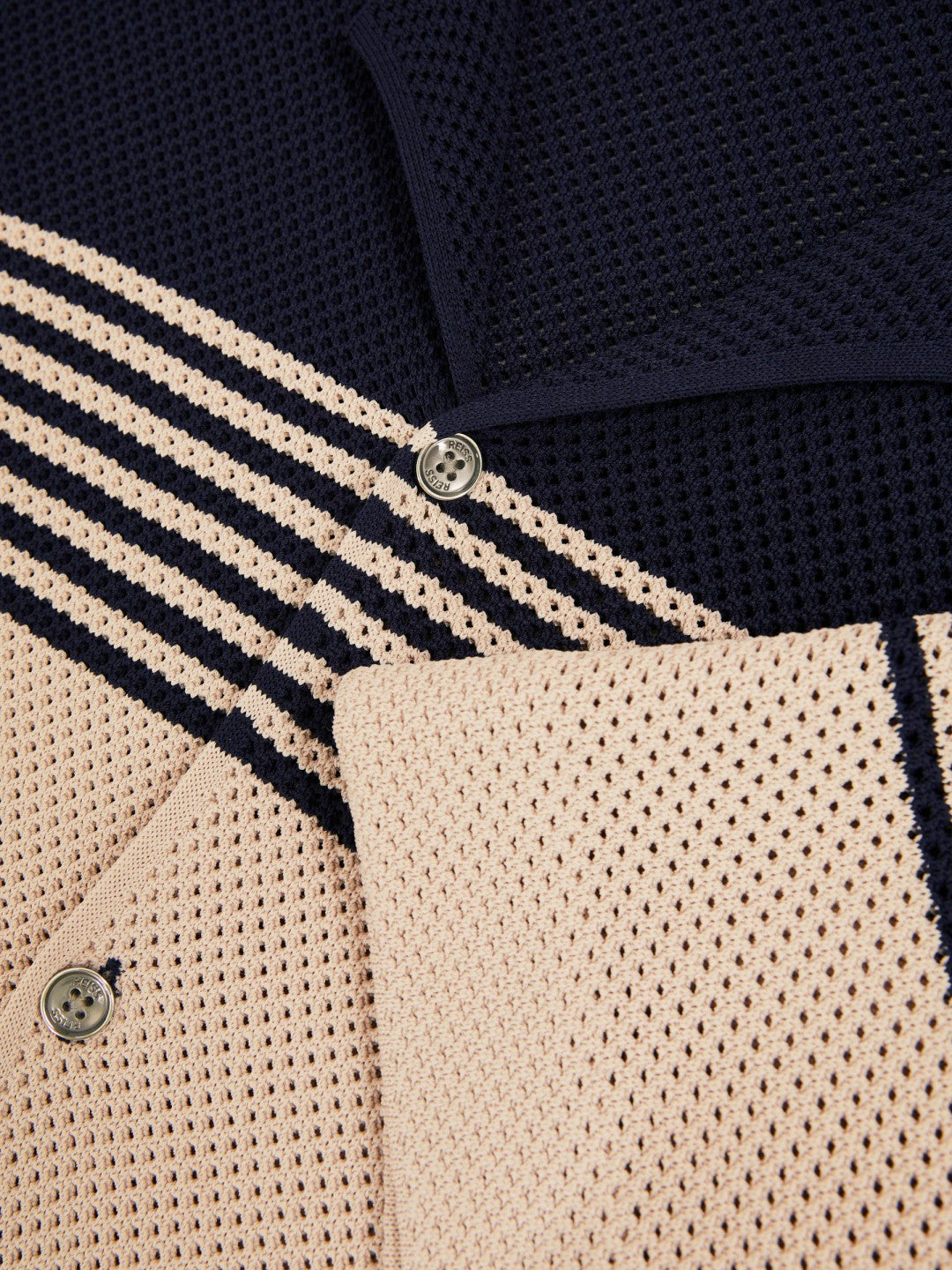 Stripe Textured-Knit Cuban-Collar Shirt Navy/Stone | Mens