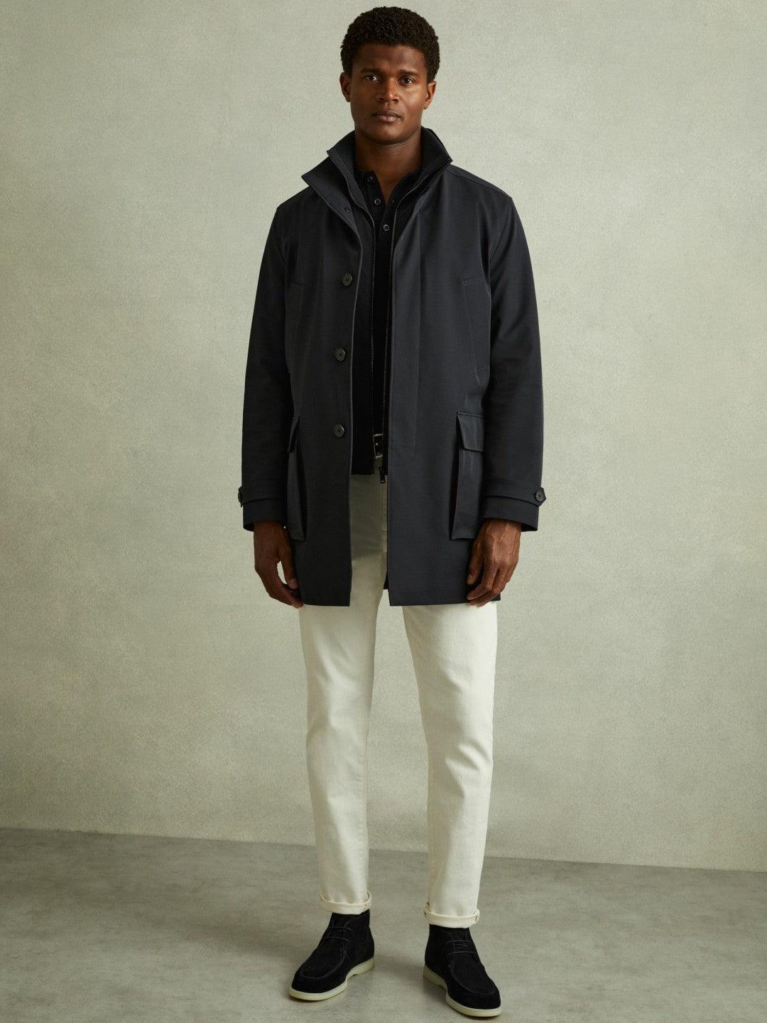 Hybrid Removable Funnel Neck Overcoat Navy | Mens