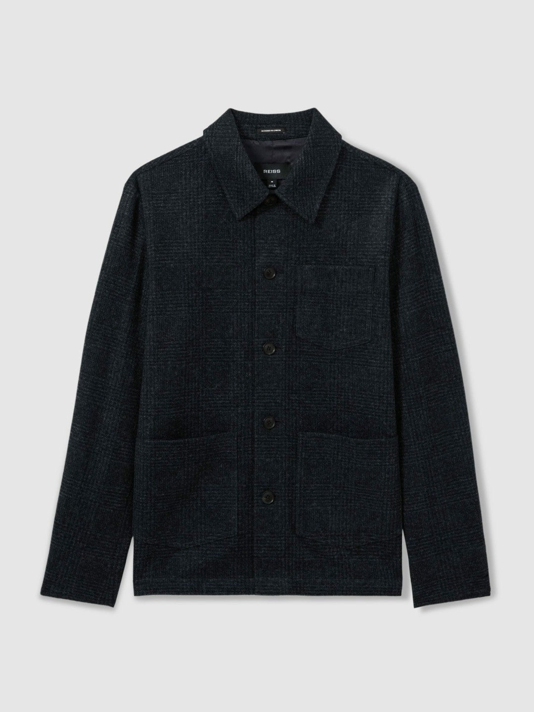 Checked Button Through Worker Jacket Navy Melange | Mens