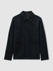 Checked Button Through Worker Jacket Navy Melange | Mens