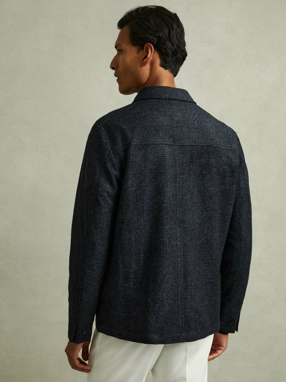 Checked Button Through Worker Jacket Navy Melange | Mens