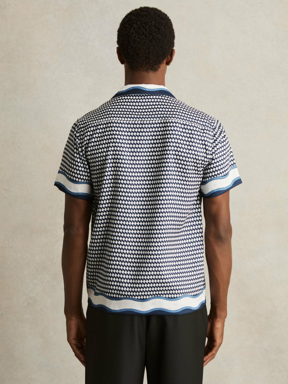 Geometric-Print Cuban-Collar Shirt White/Navy | Mens