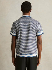 Geometric-Print Cuban-Collar Shirt White/Navy | Mens