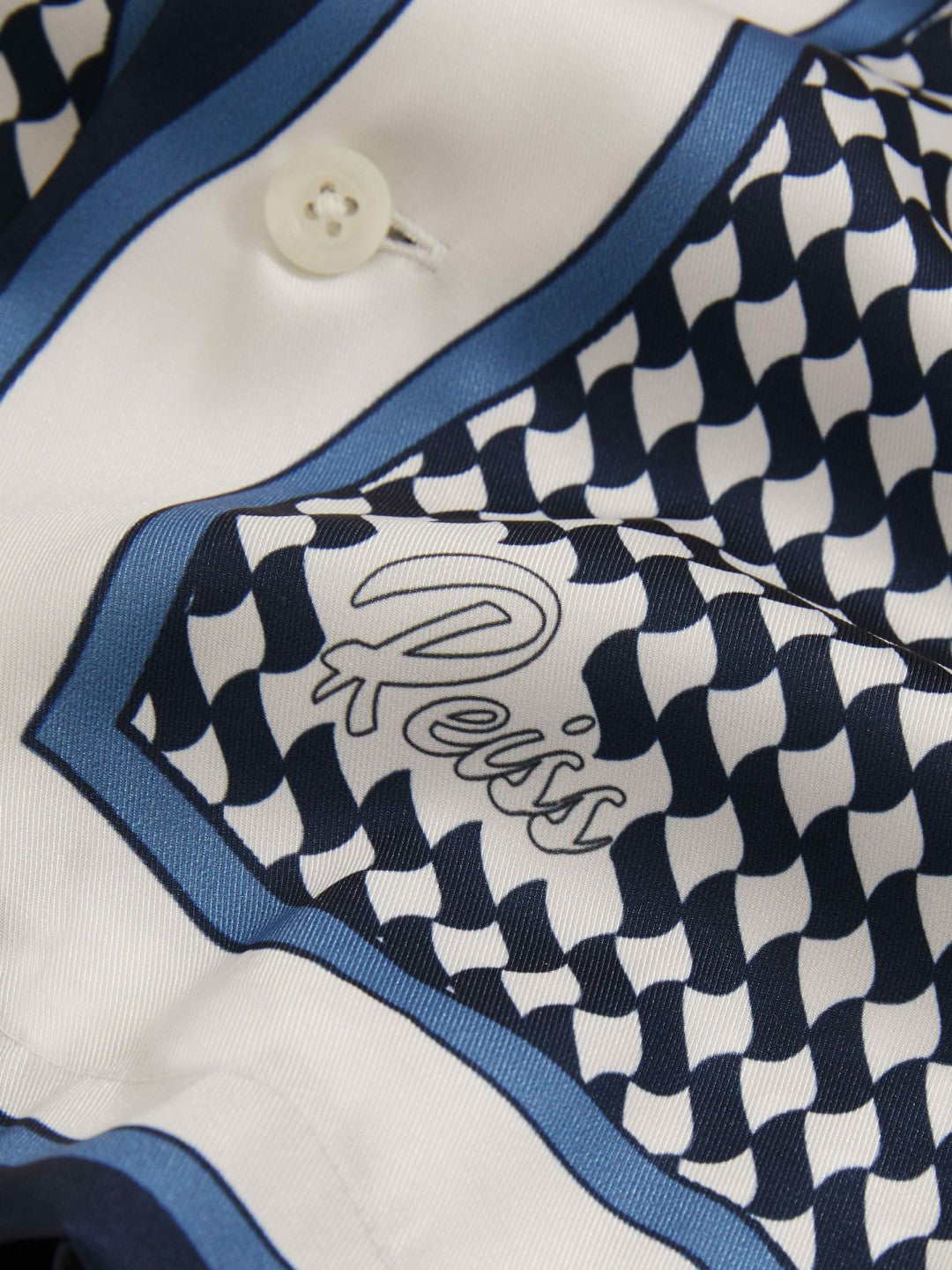 Geometric-Print Cuban-Collar Shirt White/Navy | Mens