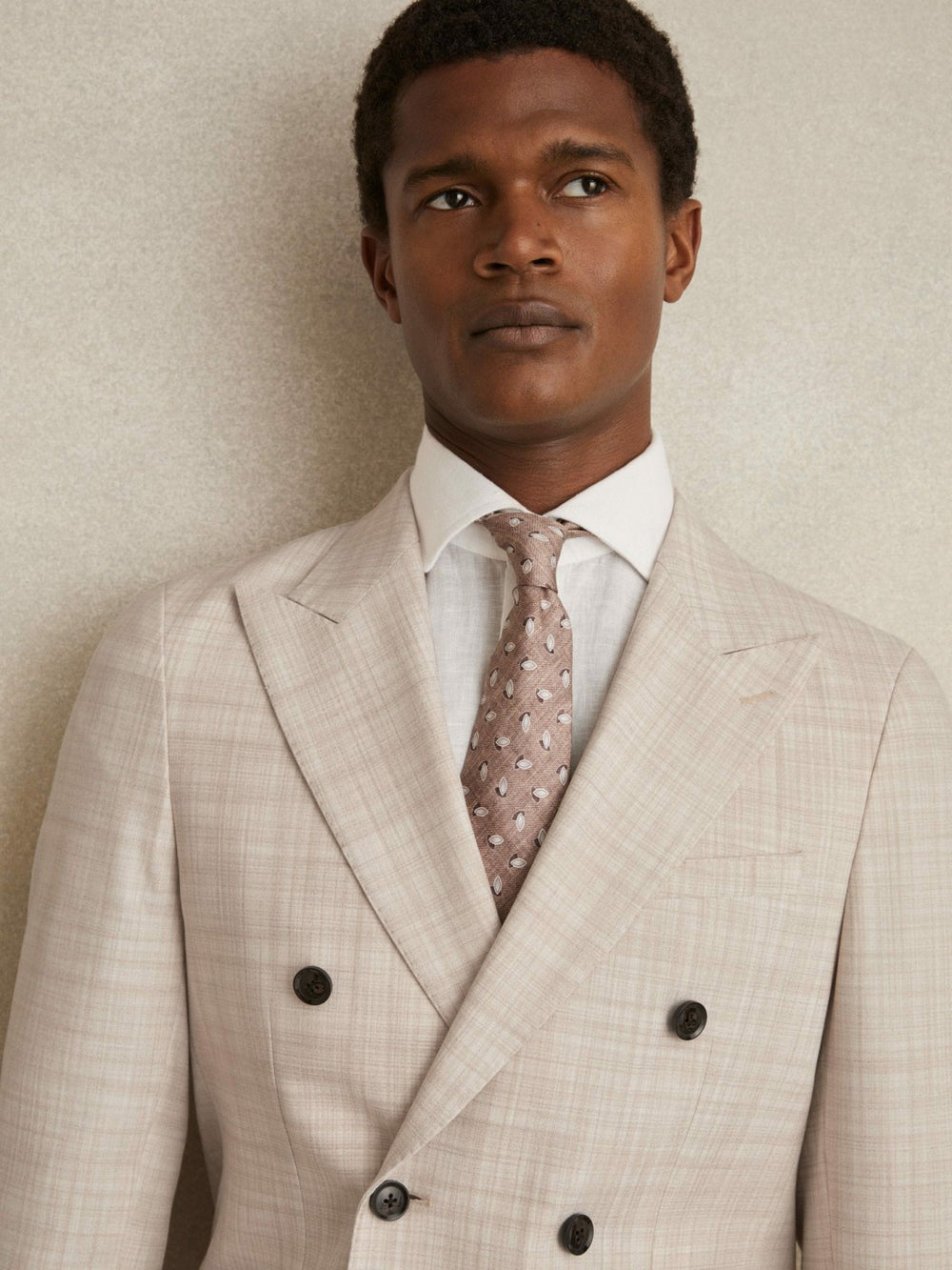 Double-Breasted Check Suit Blazer Regular-Fit Stone | Mens