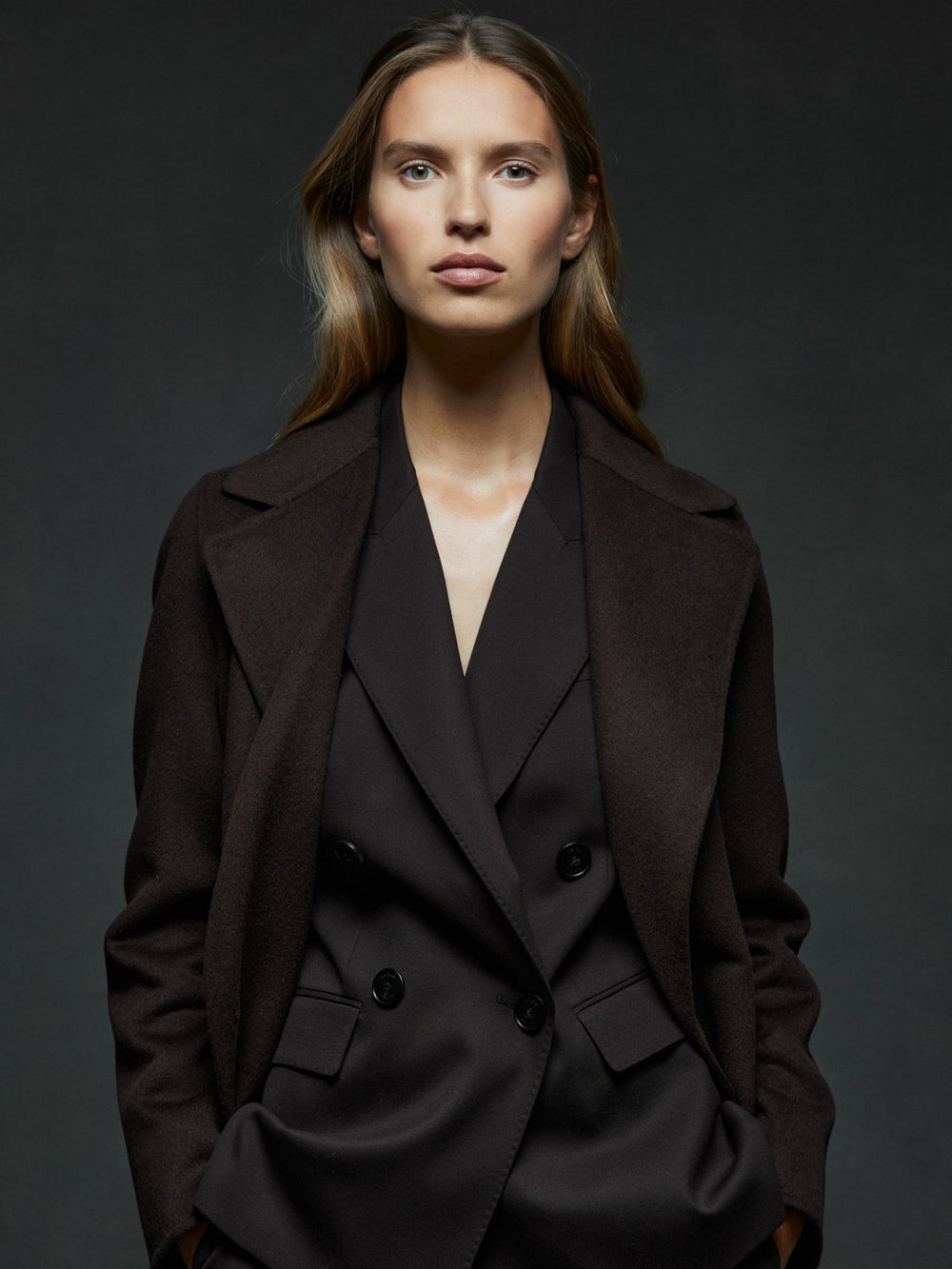 Petite Wool Blend Double Breasted Blindseam Coat Chocolate | Womens