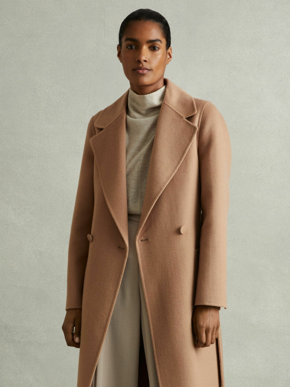 Petite Wool Blend Double Breasted Blindseam Coat Light Camel | Womens