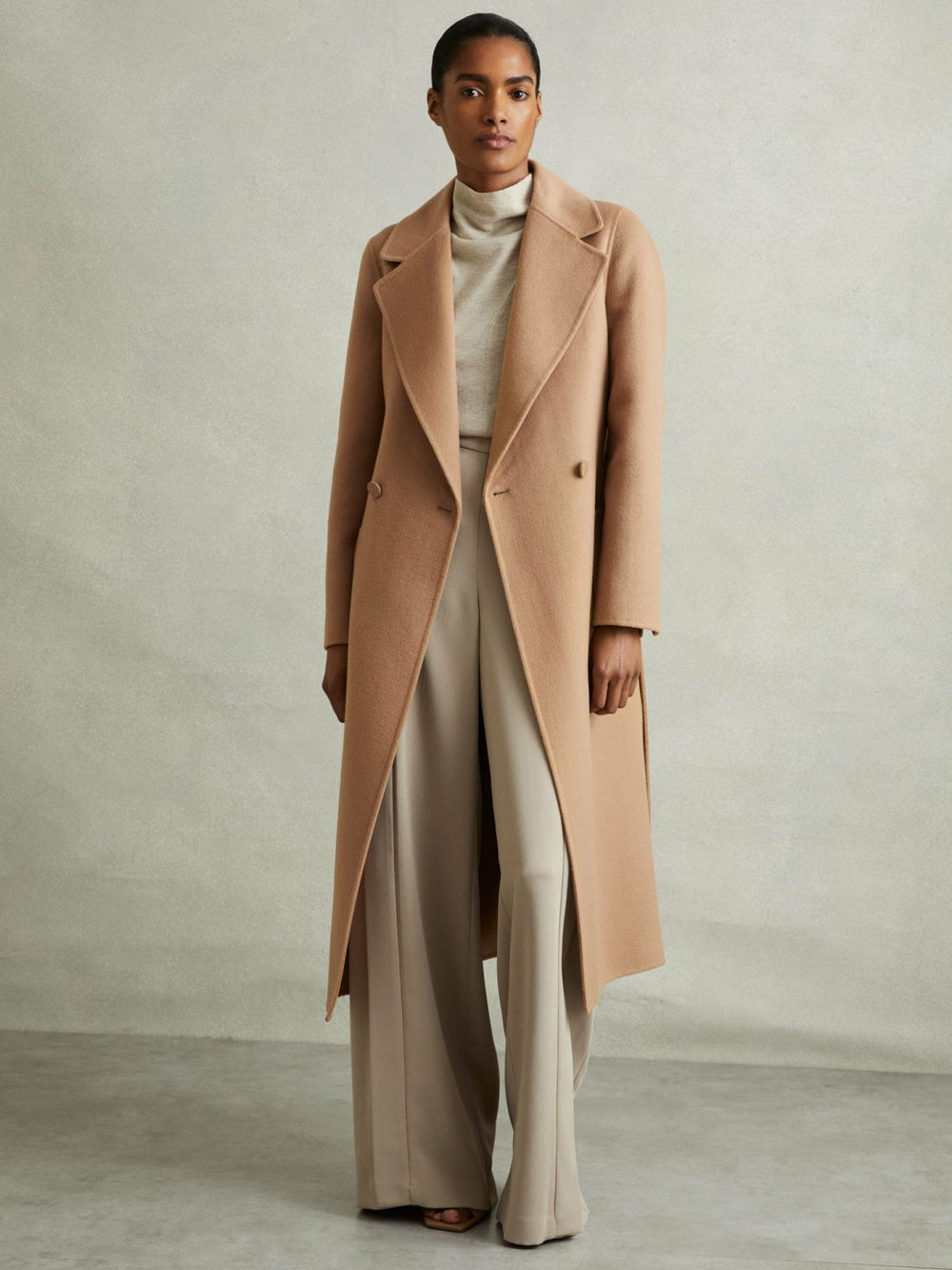 Wool Blend Double Breasted Blindseam Coat Light Camel | Womens