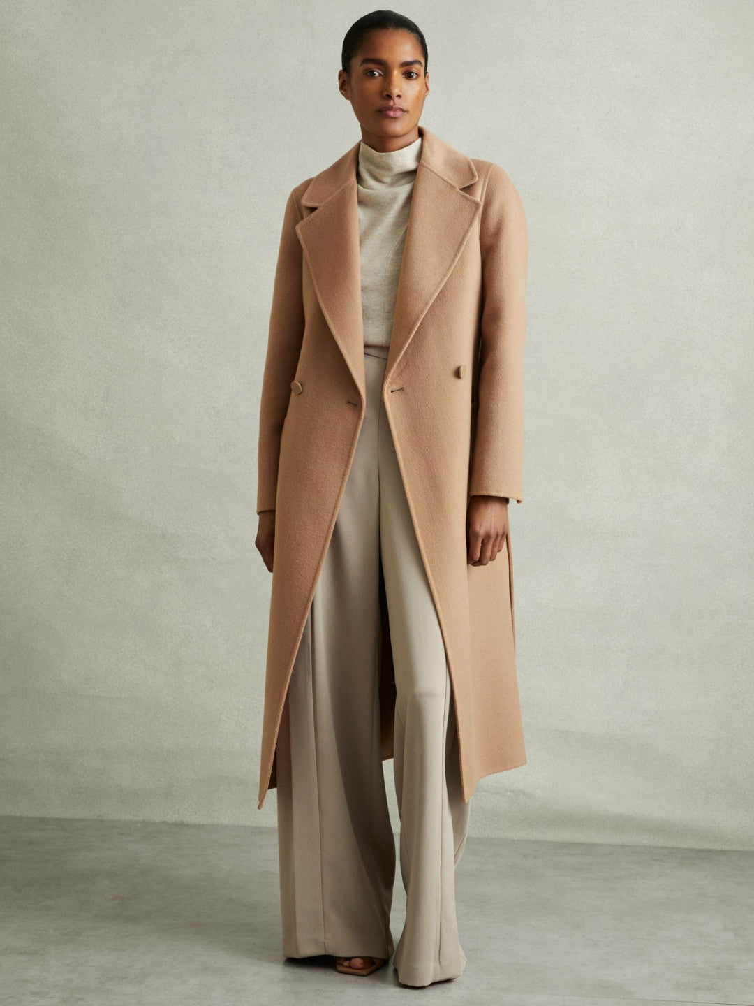 Wool Blend Double Breasted Blindseam Coat Light Camel | Womens