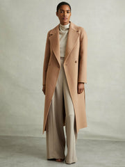 Wool Blend Double Breasted Blindseam Coat Light Camel | Womens