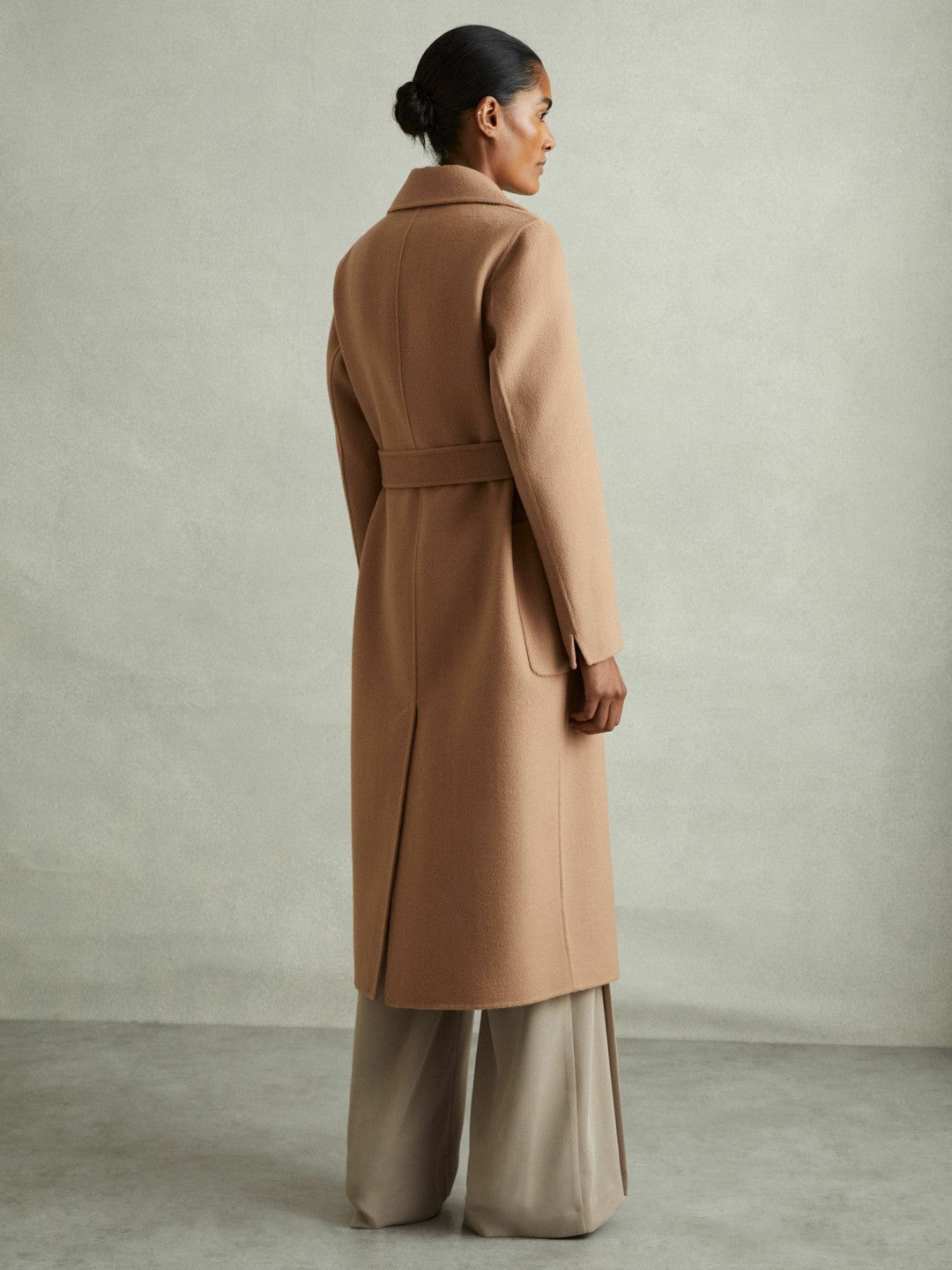 Wool Blend Double Breasted Blindseam Coat Light Camel | Womens