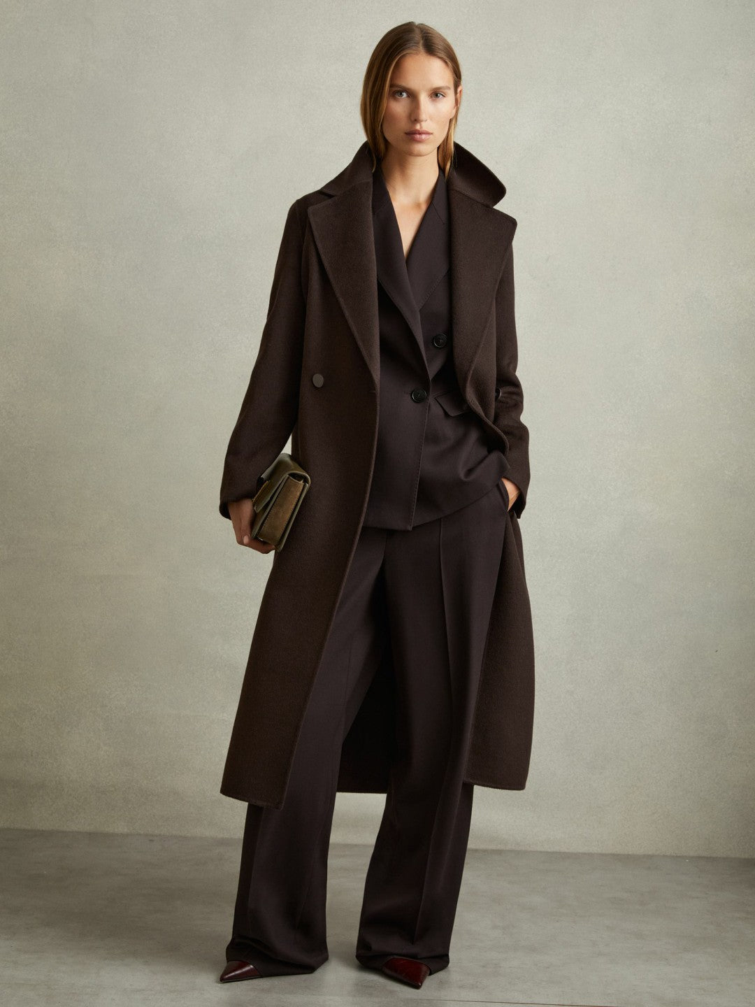 Wool Blend Double Breasted Blindseam Coat Chocolate | Womens