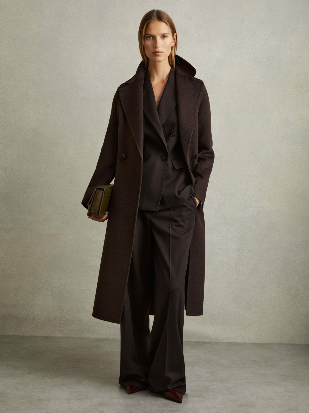 Wool Blend Double Breasted Blindseam Coat Chocolate | Womens