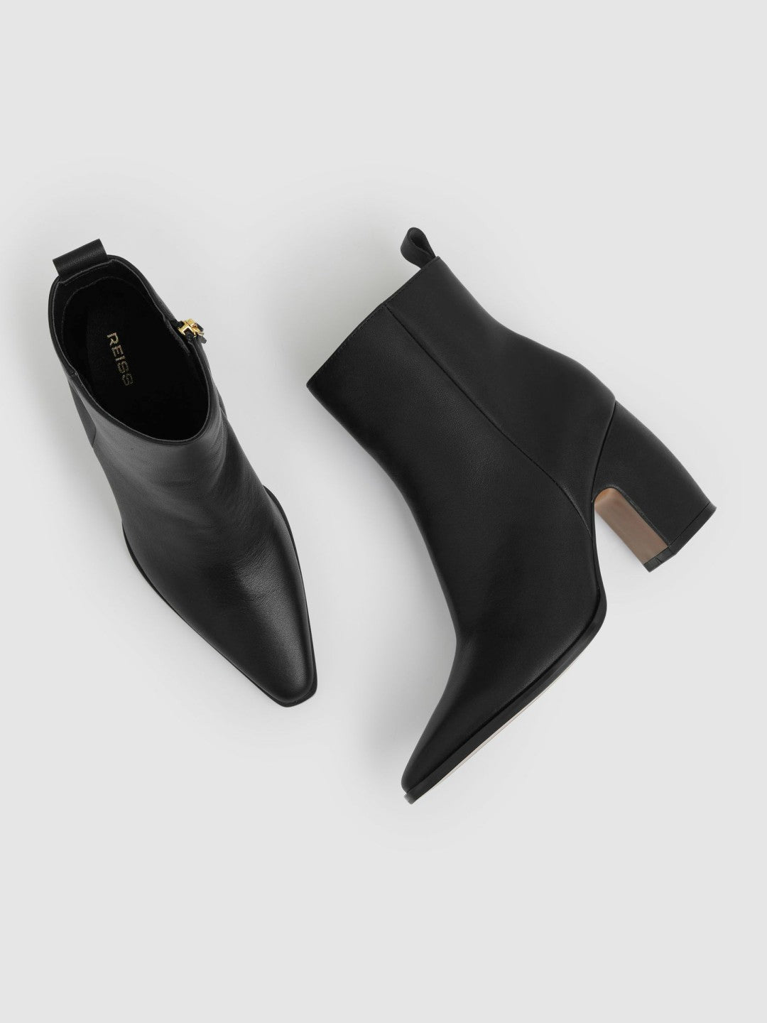 Leather Blocked Heel Ankle Boots Black | Womens