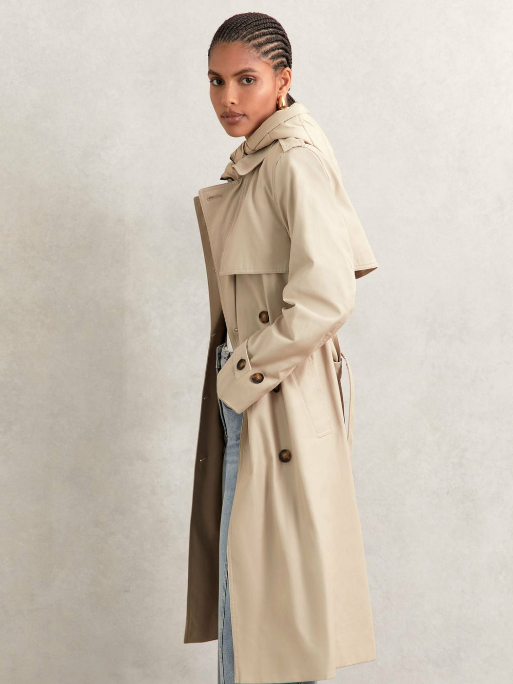 Hooded Insert Trench Coat Stone | Womens
