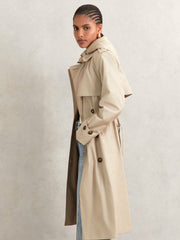 Hooded Insert Trench Coat Stone | Womens