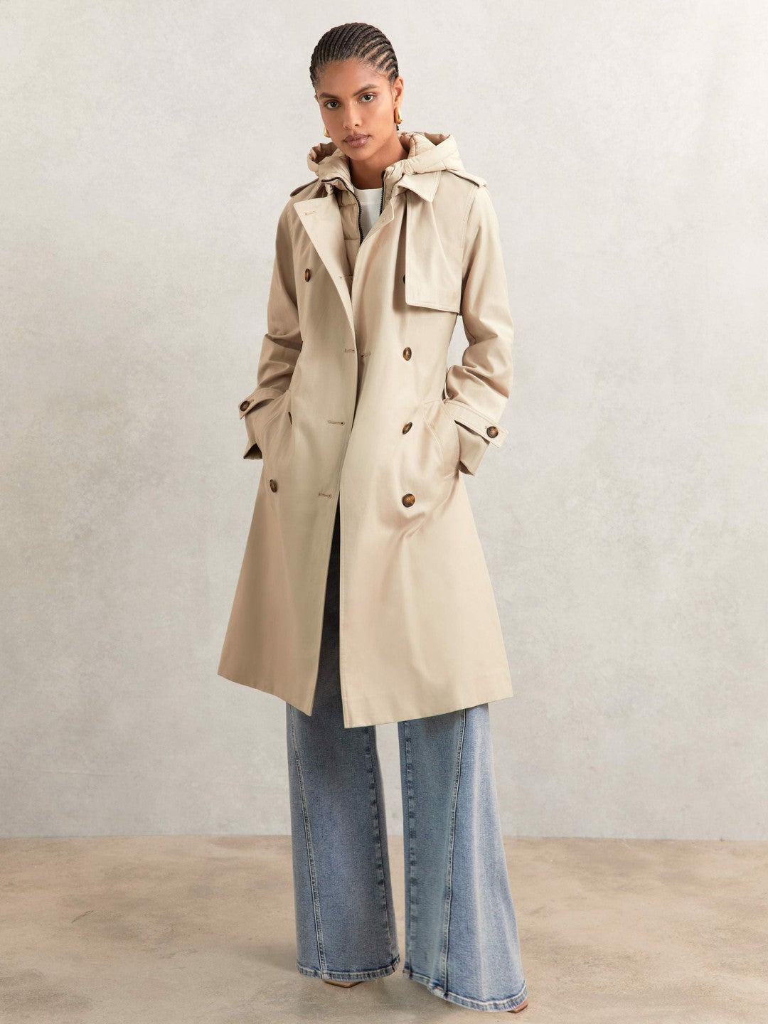 Hooded Insert Trench Coat Stone | Womens