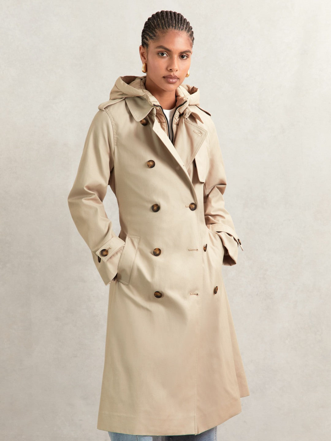 Hooded Insert Trench Coat Stone | Womens
